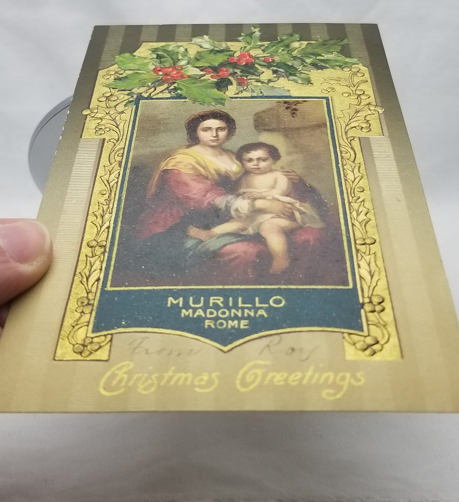 Vintage Christmas Postcard, Embossed Antique Religious Themed Card After Murillo Madonna & Child Winsch Pub