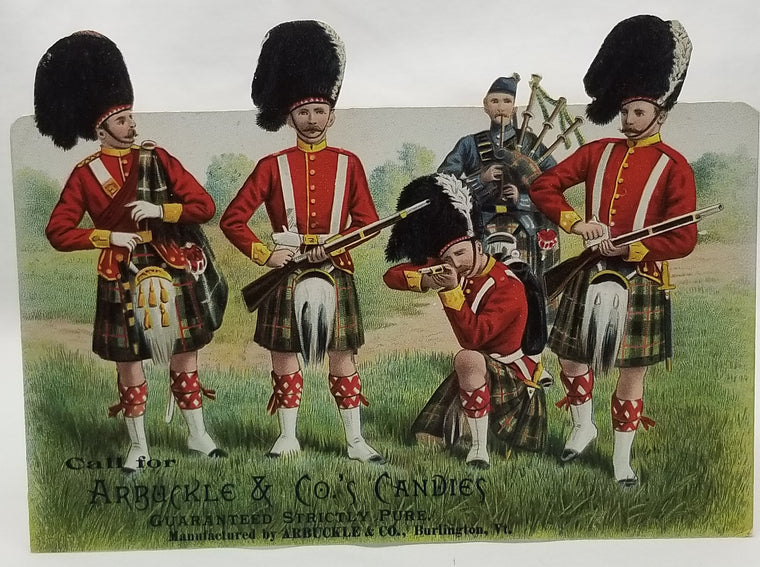 Advertising Trade Card Die Cut Arbuckle Candies Royal Highlanders