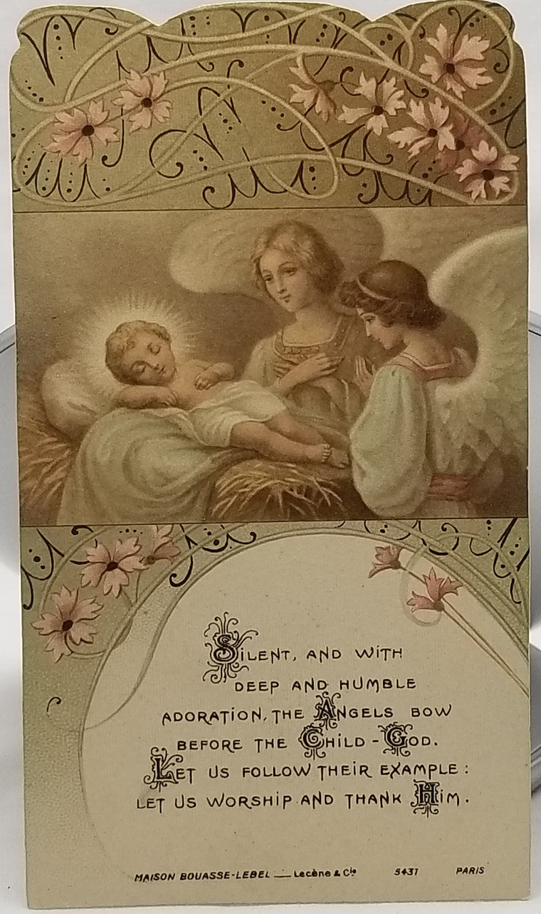 Vintage Christmas Greeting Card, Vintage Holiday Card, Die Cut Maison Bouasse Lebel No 5431 Paris The Holy Child with Angels