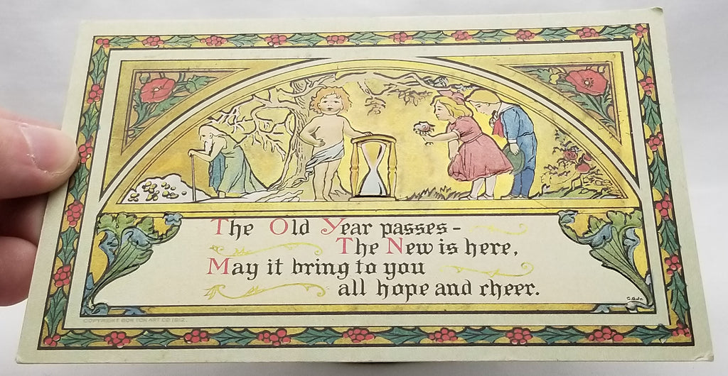 Arts Craft New Year's Postcard Children with Baby New Year Father Time