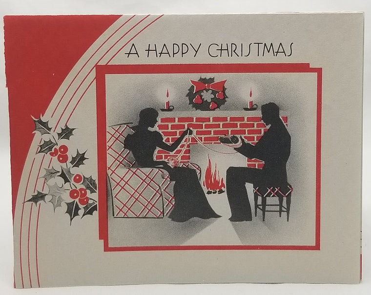 Vintage Christmas Greeting Card, Vintage Holiday Card, Art Deco Period Christmas Card, Silhouette Couple by Fire Red Black