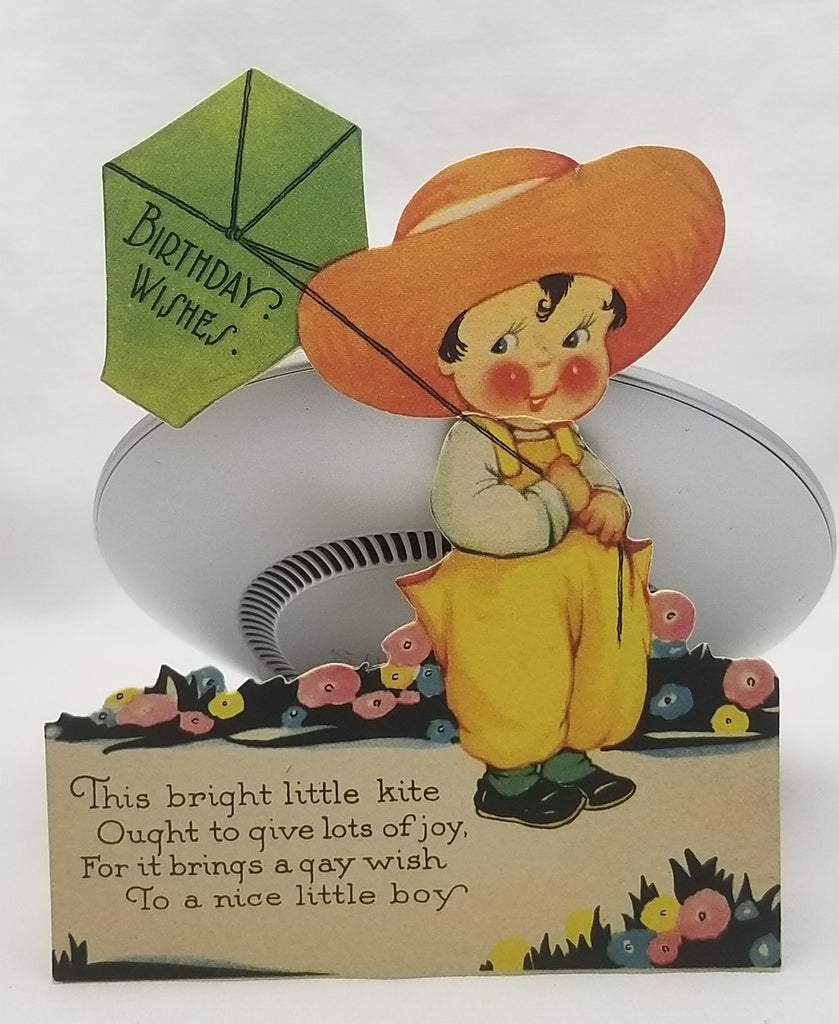Vintage Die Cut Boy Holding Kite Greetings Best Wishes Birthday