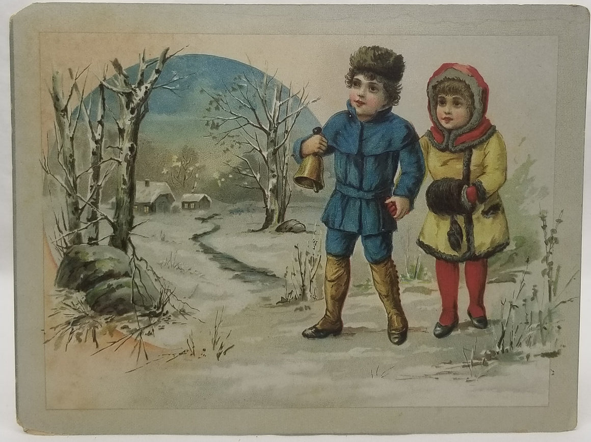 Antique Advertising Trade Card, Woolson Spice Trade Card, Winter Woolson Children in Snow