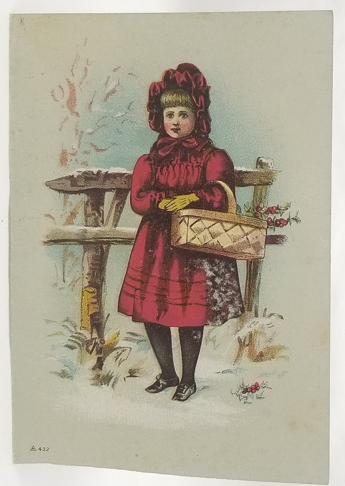 Antique Advertising Trade Card, Little Red Riding Hood Card, Little Girl in Red Cape Holding Basket