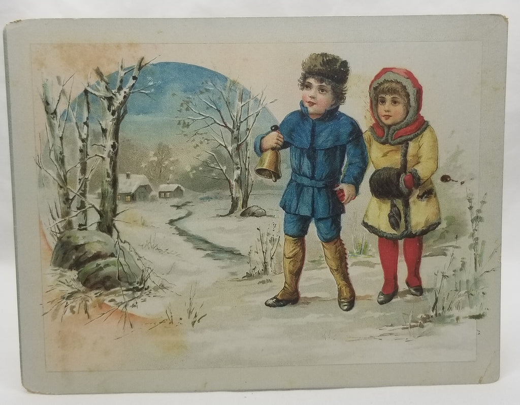 Antique Advertising Trade Card, Woolson Spice Trade Card, Winter Woolson Children in Snow