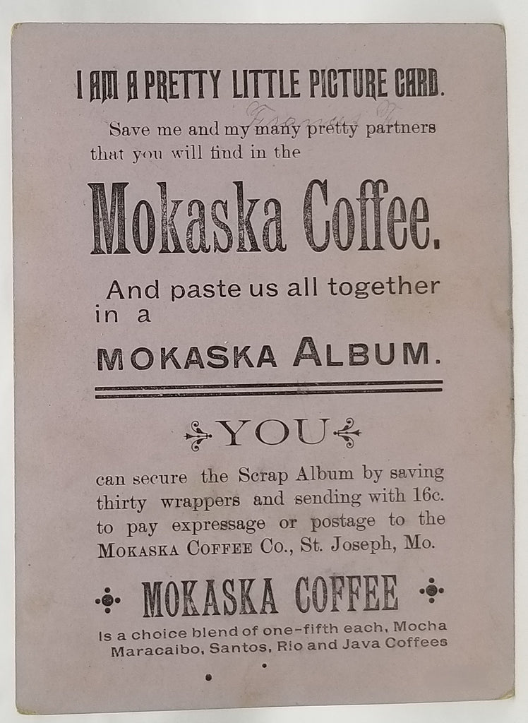 Antique Advertising Trade Card, Mokaska Coffee Card, 1800s Advertisement, Snow Covered Winter Scene