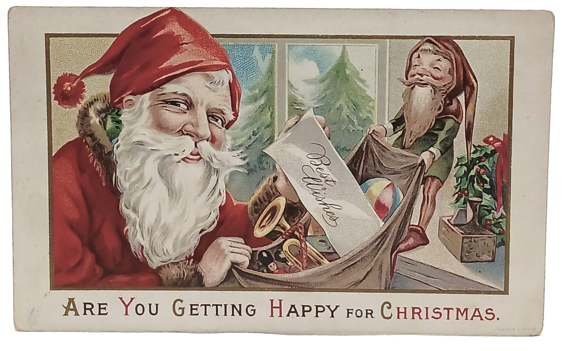 Christmas Postcard Santa Claus with Elf Series 68C