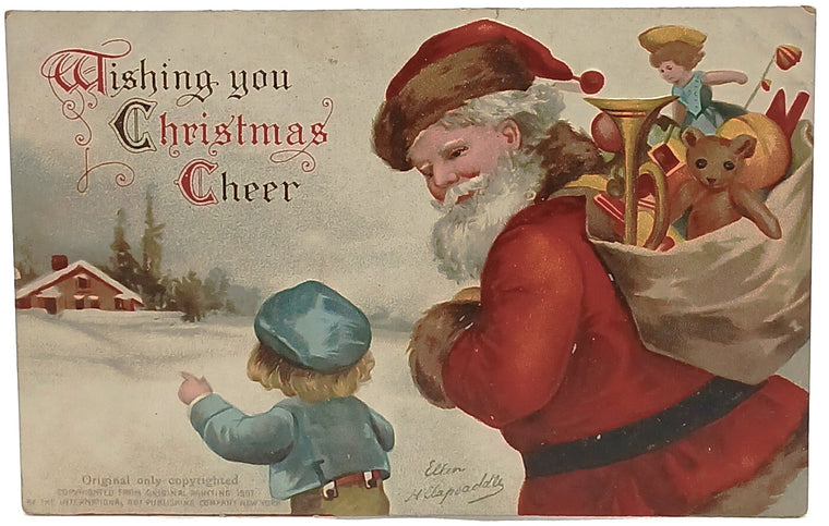 Christmas Postcard Santa Claus & Child Walking Artist Clapsaddle