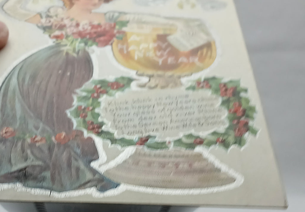 New Year's Postcard Edwardian Woman in Silver Toast Series 1 Giant Champagne