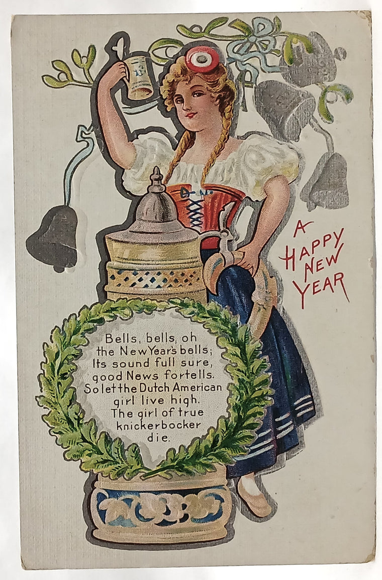 New Year's Postcard German Woman Toast Series 1 Giant Beer Stein