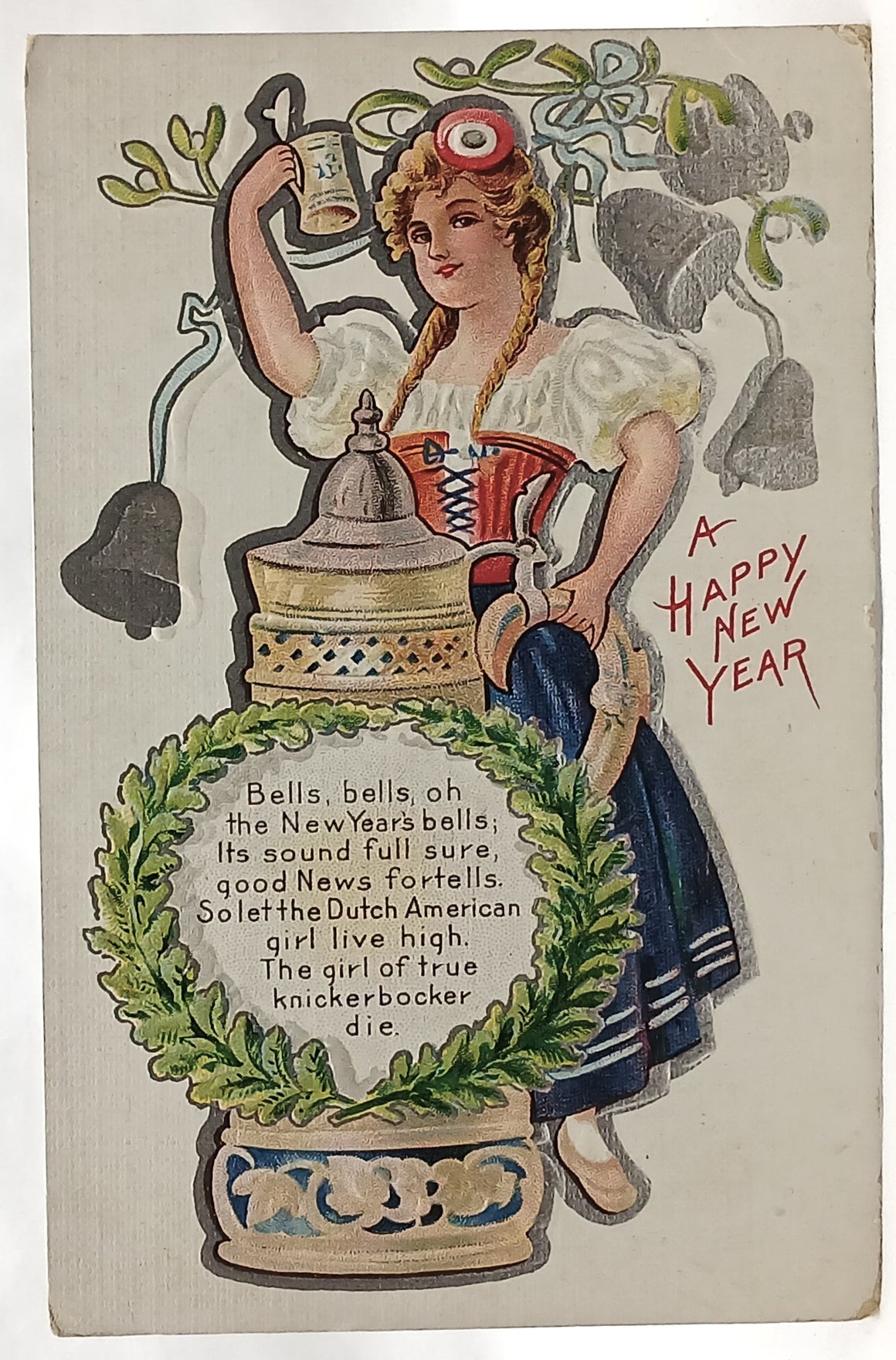 New Year's Postcard German Woman Toast Series 1 Giant Beer Stein