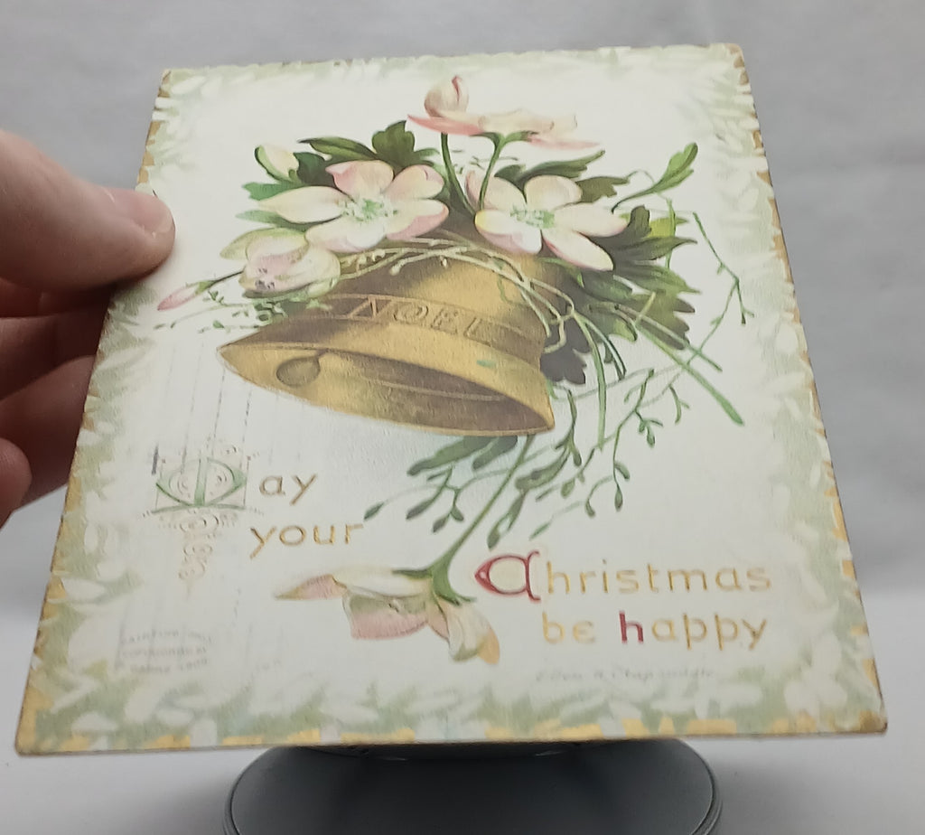 Clapsaddle Christmas Postcard Gold Embossed Bell with Flowers