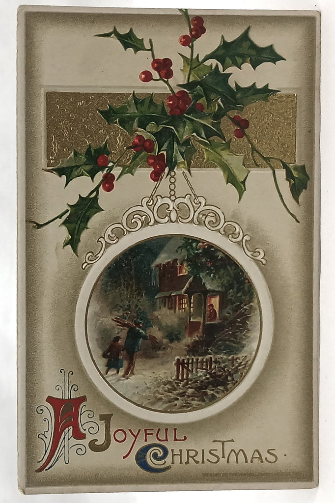 Gold Embossed Christmas Postcard Winter Home Winsch Pub