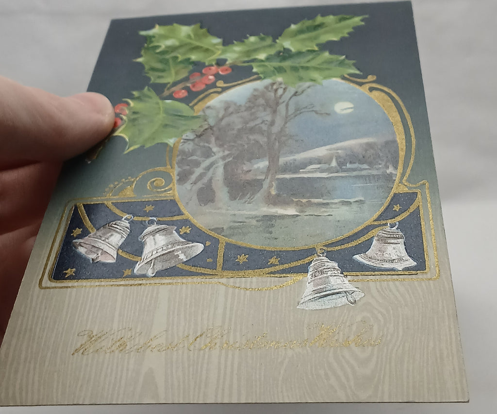Gold Embossed Christmas Postcard Moonlit Winter Landscape Winsch Pub