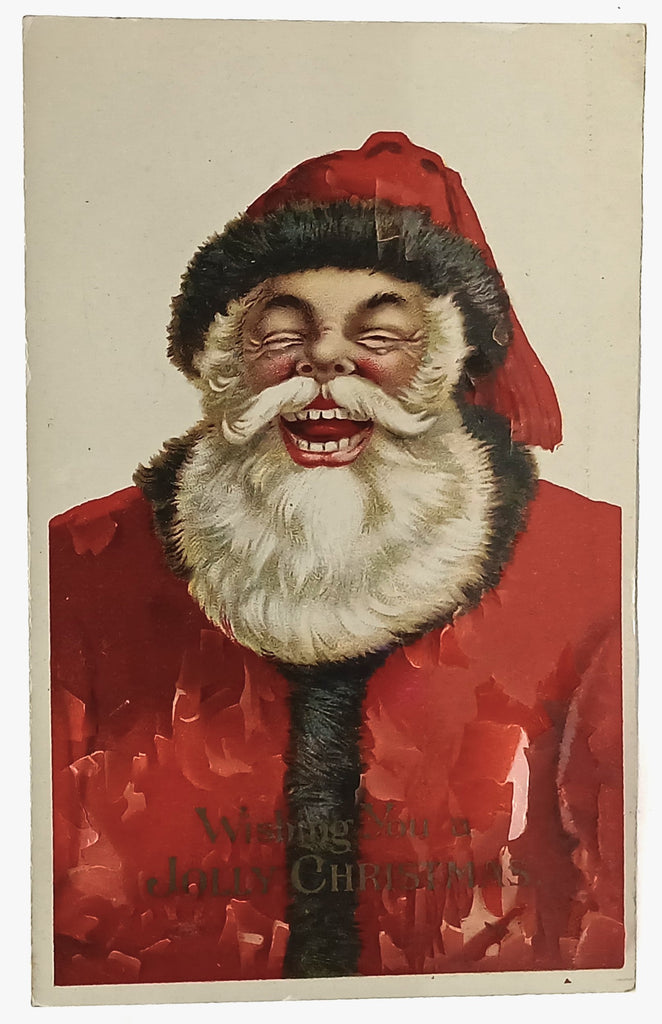 Vintage Christmas Postcard, Antique Christmas Post Card, Santa Claus Belly Laughing, German Santa Card