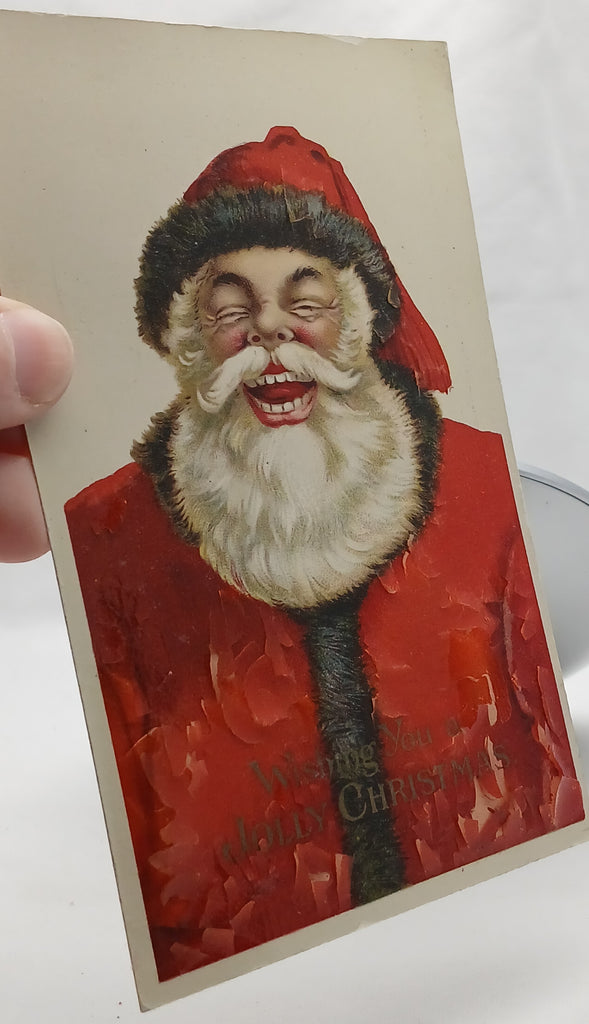 Vintage Christmas Postcard, Antique Christmas Post Card, Santa Claus Belly Laughing, German Santa Card