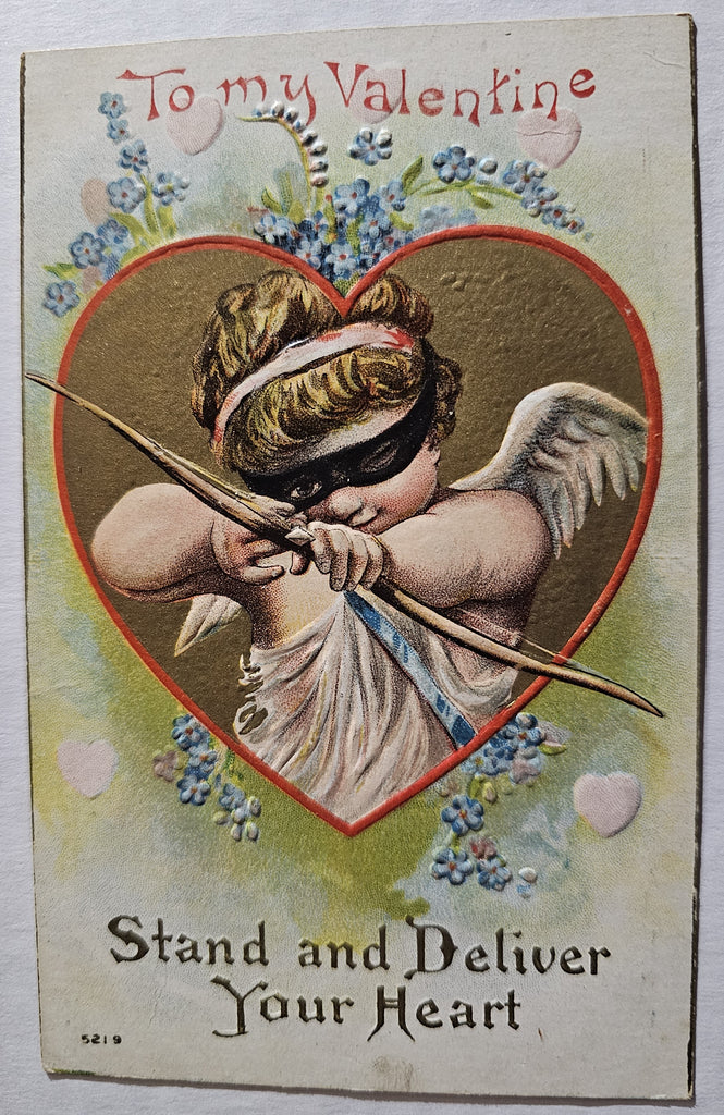 Vintage Valentine Postcard, Antique Valentine's Post Card, Cupid in Mask Shooting Arrow, Winsch Pub