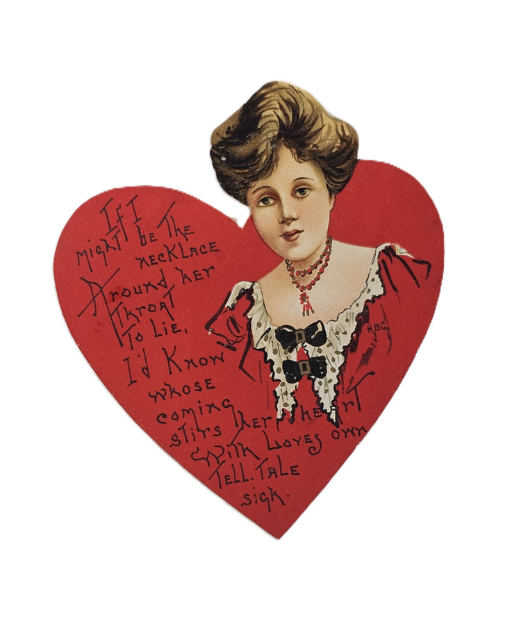 Vintage Valentine's, Antique Die Cut Valentine Card, Heart Shaped Card Artist HB Griggs Edwardian Woman with Poem