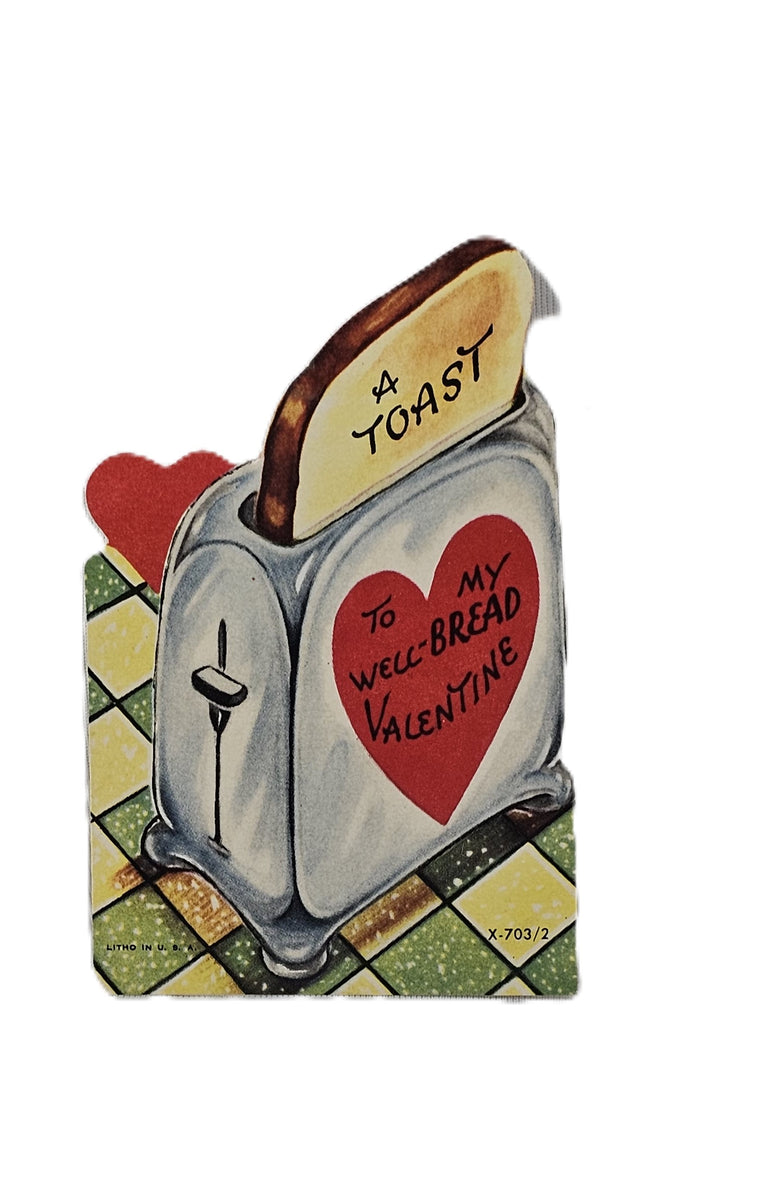 Vintage Valentine's, Antique German Die Cut Valentine Card, Anthropomorphic Toaster with Heart