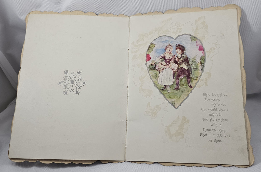 Antique Die Cut Valentine Book Card, 1900s St Valentine's Courier Card, Art Nouveau Chromolitho Card Clapsaddle Girls Flowers Poem