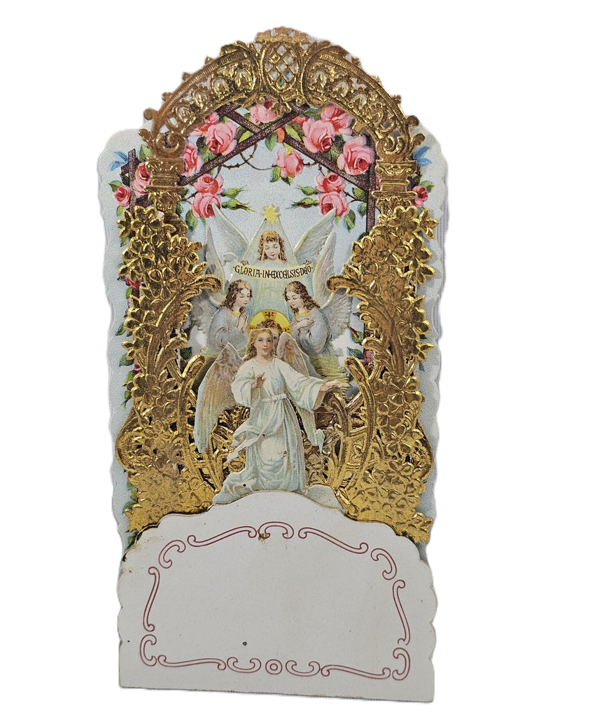 Antique Vintage Christmas 3D Die Cut Card with Gold Foil Baby Jesus with Angels Germany 1900s