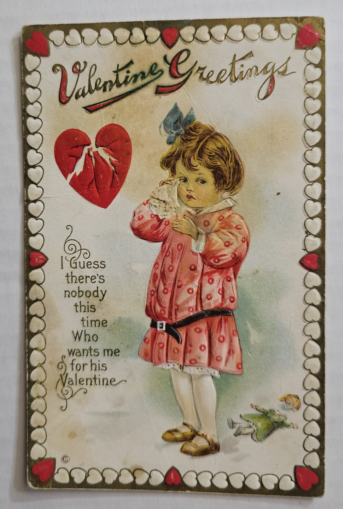 Vintage Valentine Postcard, Little Girl in Pink Dress with Animated Heart Series 232, Antique Post Card