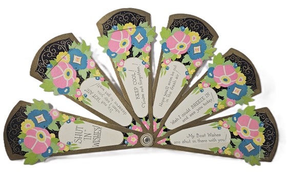 Art Deco Die Cut Card Hand Fan with Flowers