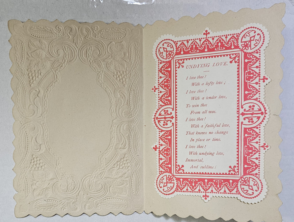 Vintage Antique Die Cut Valentine Card 1800s Paper Lace Embossed Chromolitho with Peek a Boo Window  & Poem