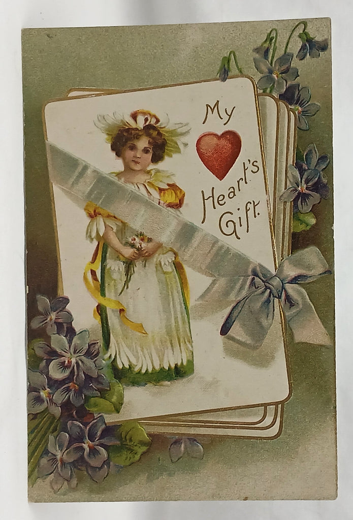 Antique Vintage Valentine Postcard, Little Girl Wearing Daisy Flower Hat & Dress on Card, Clapsaddle Card IAP Pub