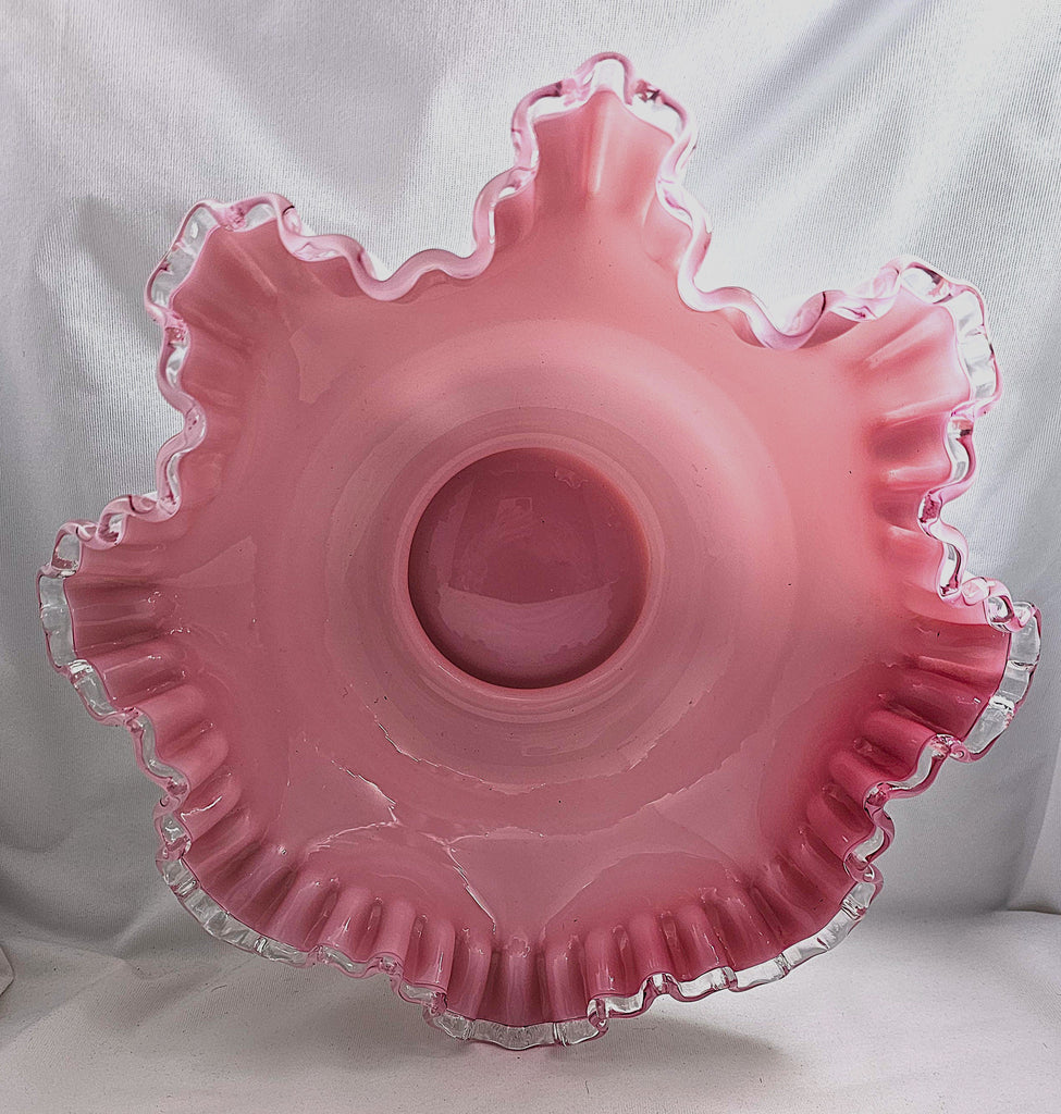 Fenton Art Glass Bride's Bowl Pink White Cased Silvercrest Trim
