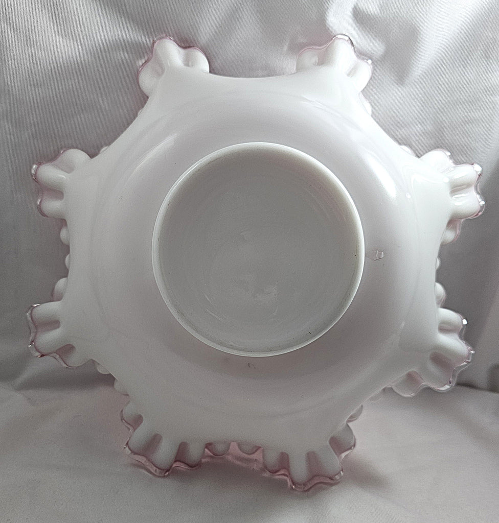 Fenton Art Glass Bride's Bowl Pink White Cased Silvercrest Trim