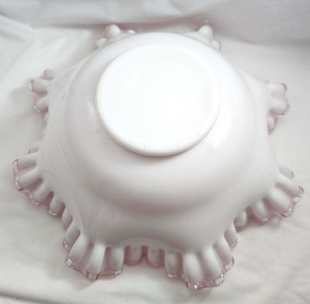 Fenton Art Glass Bride's Bowl Pink White Cased Silvercrest Trim