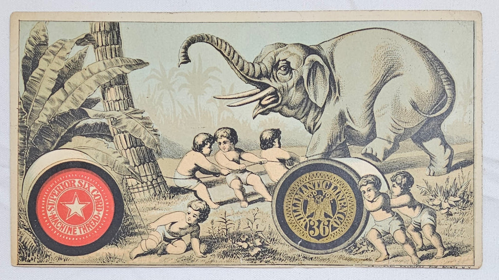 Antique Advertising Trade Card Willimantic Thread Children with Jumbo Elephant