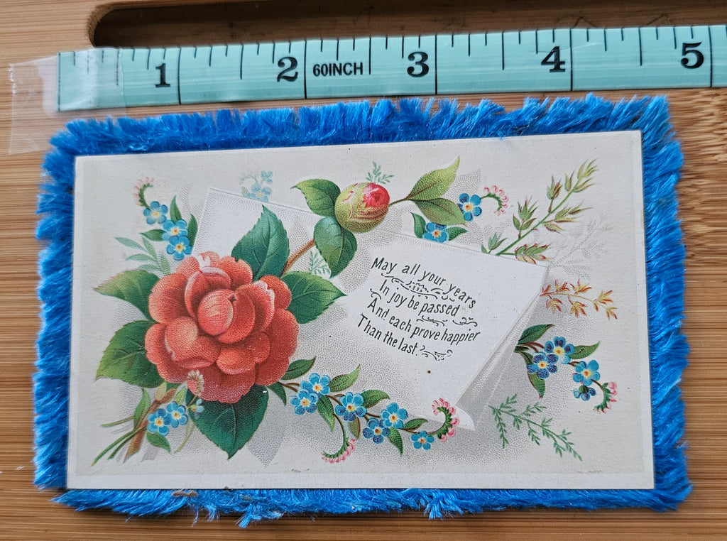 Silk Fringe Double Sided Card with poem and Rose Flowers
