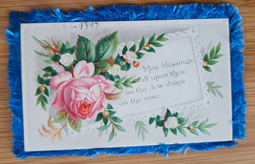 Silk Fringe Double Sided Card with poem and Rose Flowers