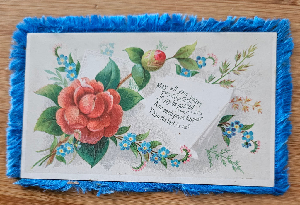 Silk Fringe Double Sided Card with poem and Rose Flowers