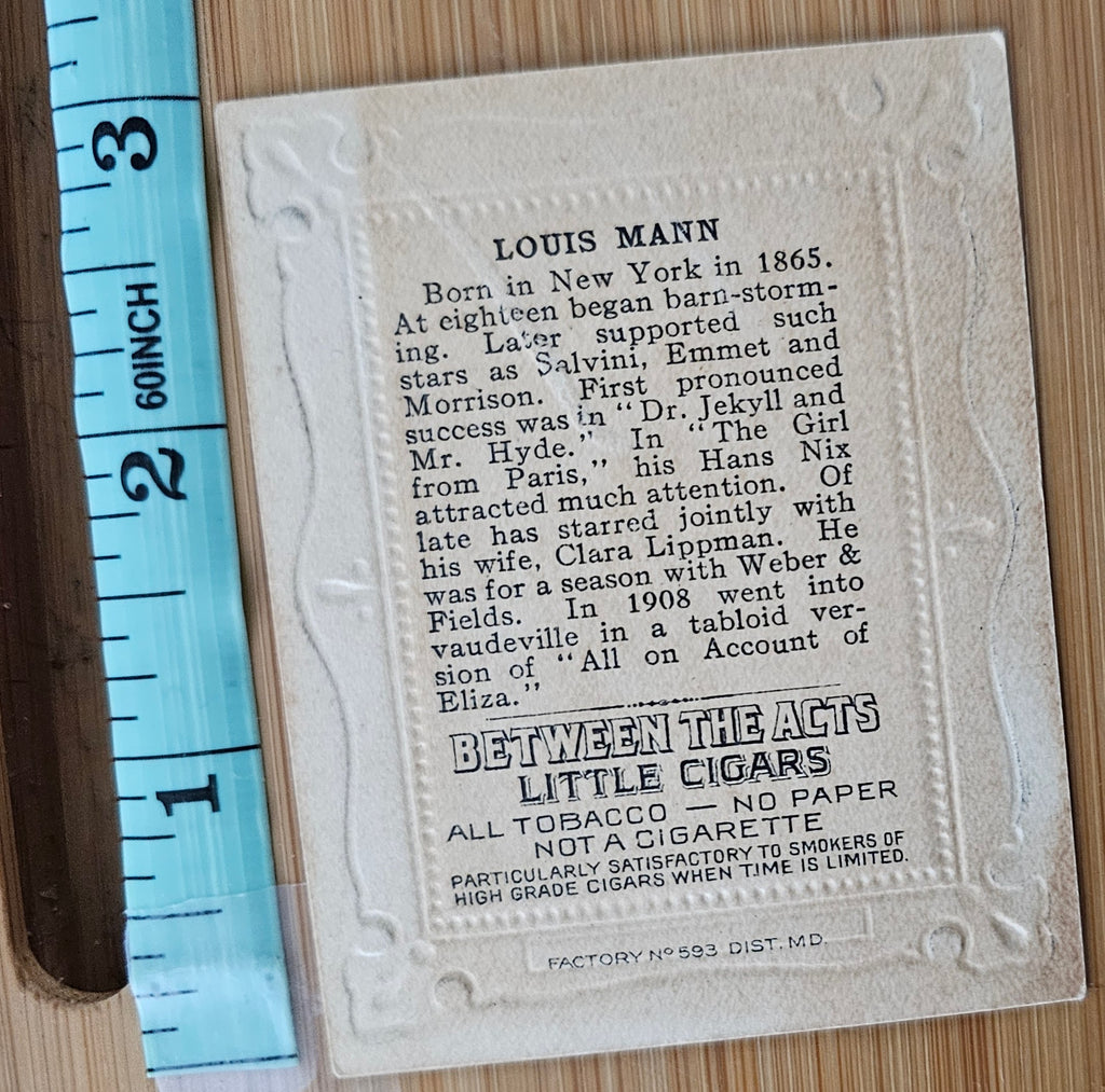 Advertising Trade Tobacco Card Between the Acts Actors #33 Louis Mann