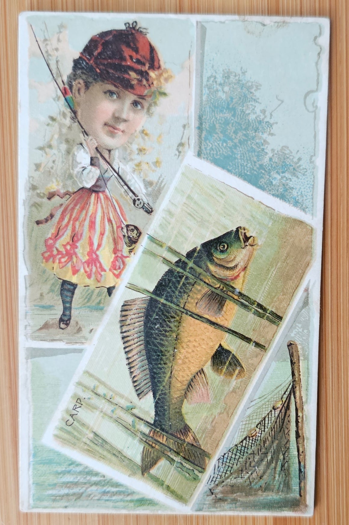 Duke Fisher & Fish Honest Long Cut Tobacco Card 1888 Woman with Carp Fish