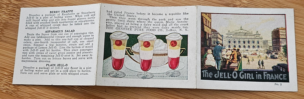 Advertising Trade Card Jello Girl in France Recipe Booklet No 3