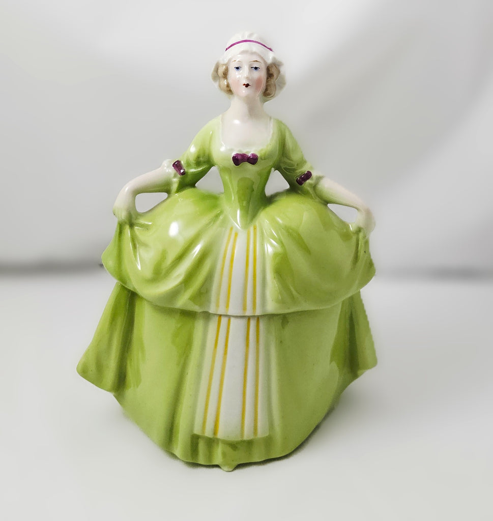 Art Deco German Porcelain Half Doll Madame Pompadour Powder Box
