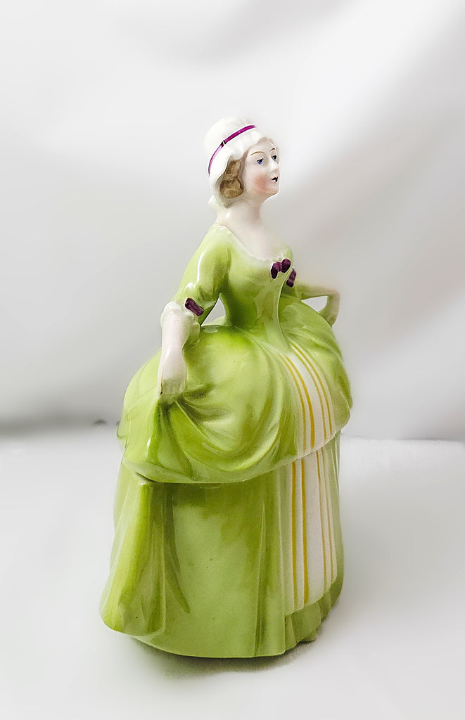 Art Deco German Porcelain Half Doll Madame Pompadour Powder Box