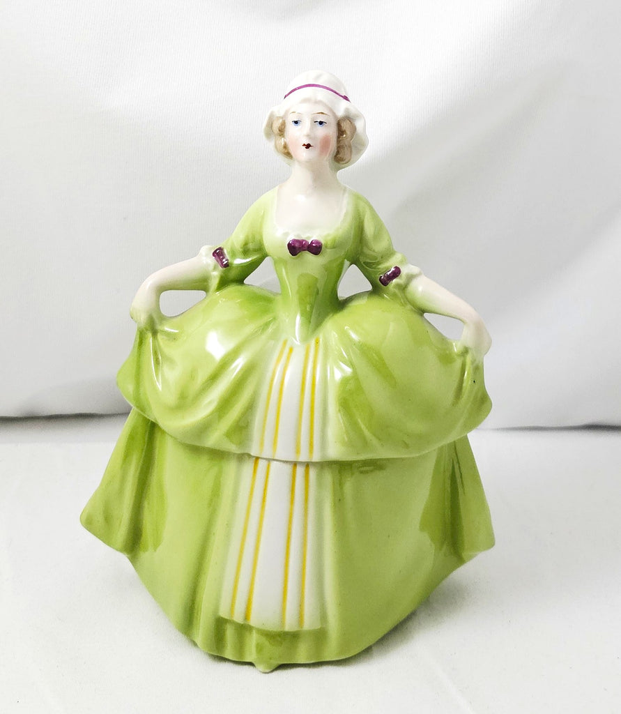 Art Deco German Porcelain Half Doll Madame Pompadour Powder Box