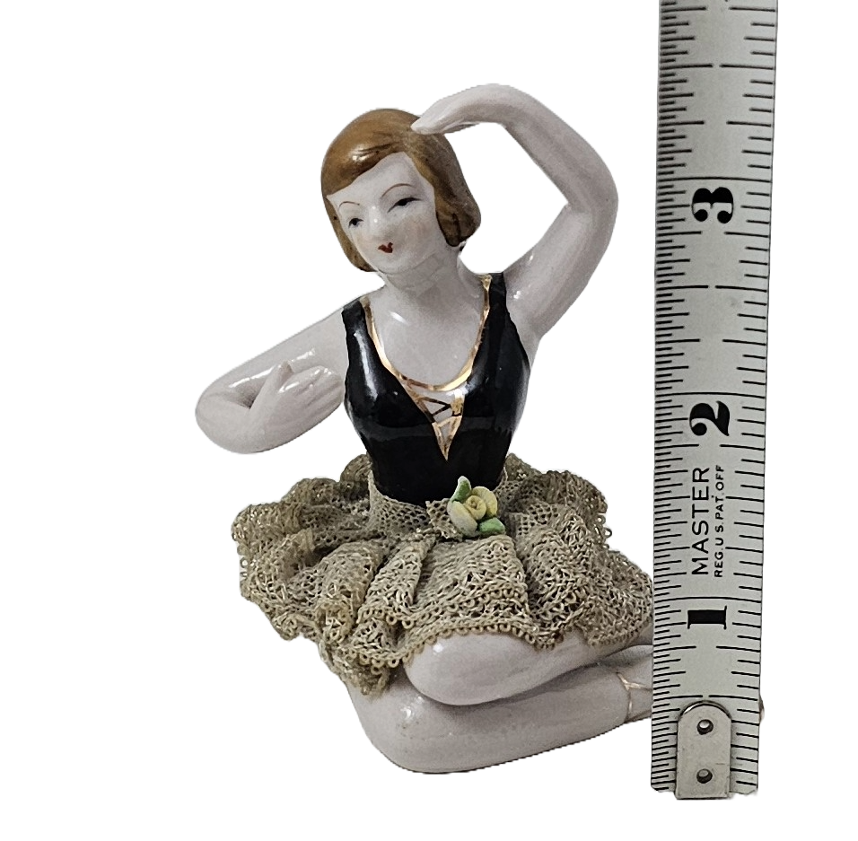 Porcelain Bisque Bathing Beauty Seated Ballerina Dresden Lace Skirt