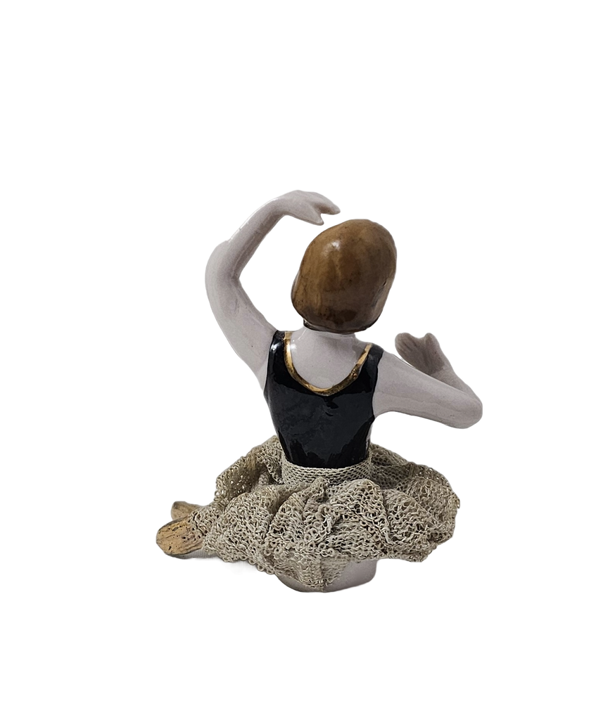 Porcelain Bisque Bathing Beauty Seated Ballerina Dresden Lace Skirt