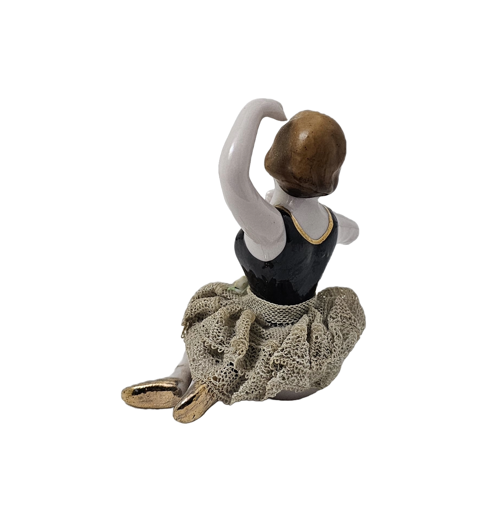 Porcelain Bisque Bathing Beauty Seated Ballerina Dresden Lace Skirt