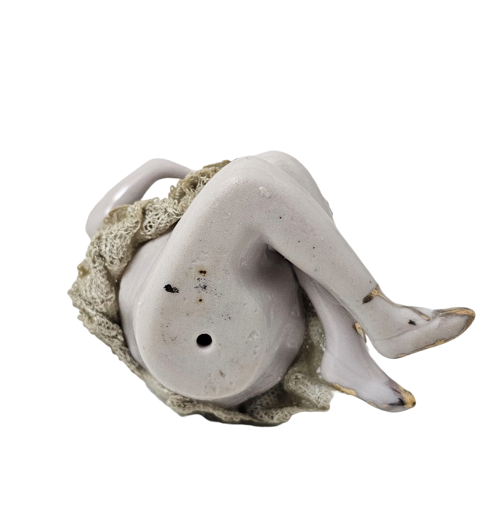 Porcelain Bisque Bathing Beauty Seated Ballerina Dresden Lace Skirt