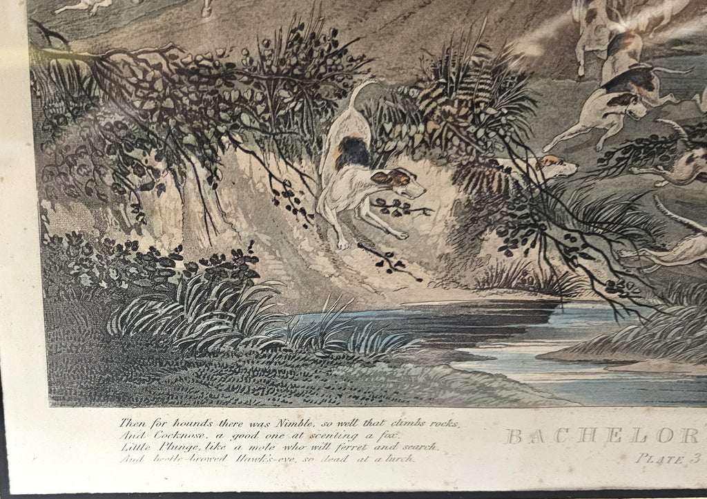 Antique Aquatint Bachelor's Hall Plate 3 F.C. Turner Fox Hunt Hogarth Frame