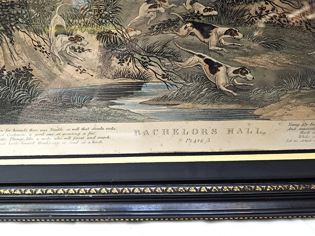 Antique Aquatint Bachelor's Hall Plate 3 F.C. Turner Fox Hunt Hogarth Frame