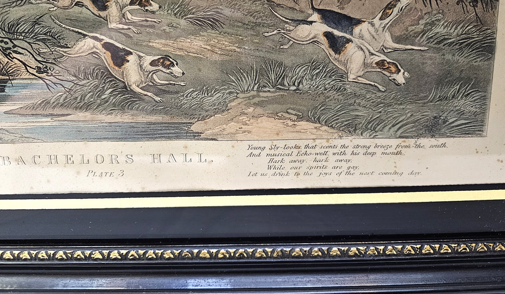 Antique Aquatint Bachelor's Hall Plate 3 F.C. Turner Fox Hunt Hogarth Frame