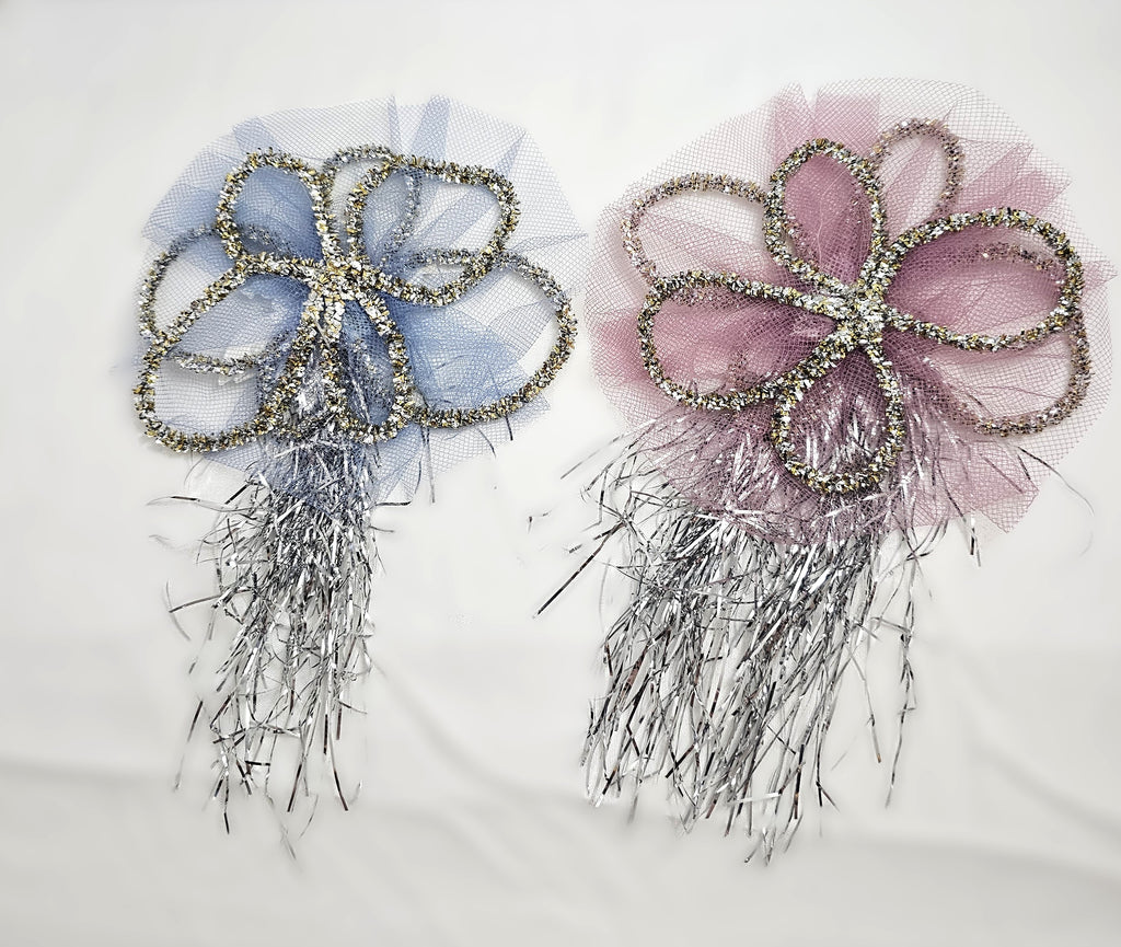 Pair of Antique Tinsel Ornaments with Applied Victorian Die Cut Clapsaddle Angels